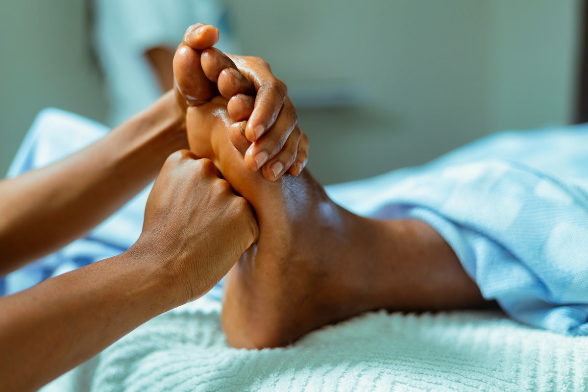 Routine foot care being given at home
